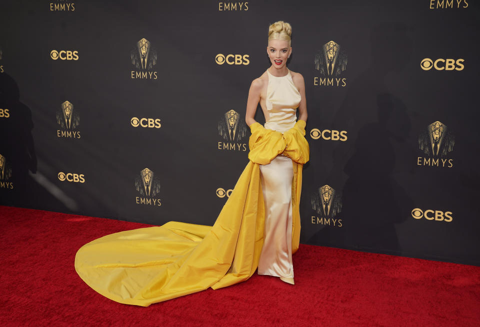 Anya Taylor-Joy arrives at the 73rd Primetime Emmy Awards on Sunday, Sept. 19, 2021, at L.A. Live in Los Angeles. (AP Photo/Chris Pizzello)