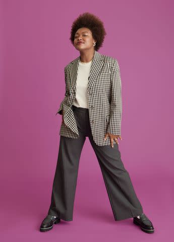 <p>Louisa Wells</p> Everlane Blazer, New York or Nowhere T-Shirt, &amp; Other Stories Trousers, Artizia Socks, M. Gemi Loafers.