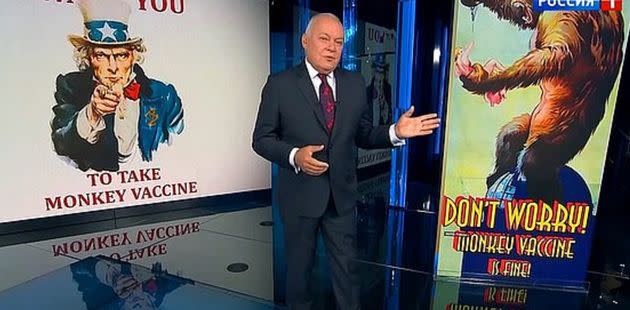 Russian propaganda claims the British-made vaccine can turn you into a monkey 