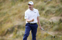 Golf - European Tour - Irish Open - Ballyliffin Golf Club, Ballyliffin, Ireland - July 8, 2018 Scotland's Russell Knox celebrates after his putt on the 18th green forces the match to go into a tie breaker with New Zealand's Ryan Fox during the fourth round of the Irish Open Action Images via Reuters/Craig Brough