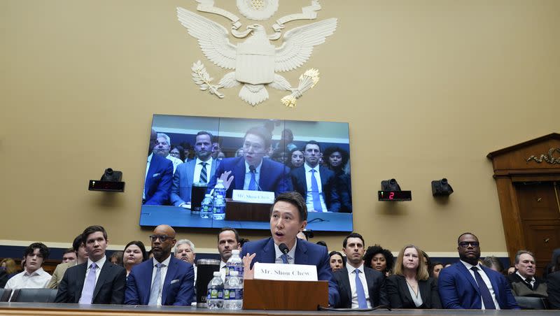TikTok CEO Shou Zi Chew testifies during a hearing of the House Energy and Commerce Committee, on the platform’s consumer privacy and data security practices and impact on children, Thursday, March 23, 2023, on Capitol Hill in Washington.