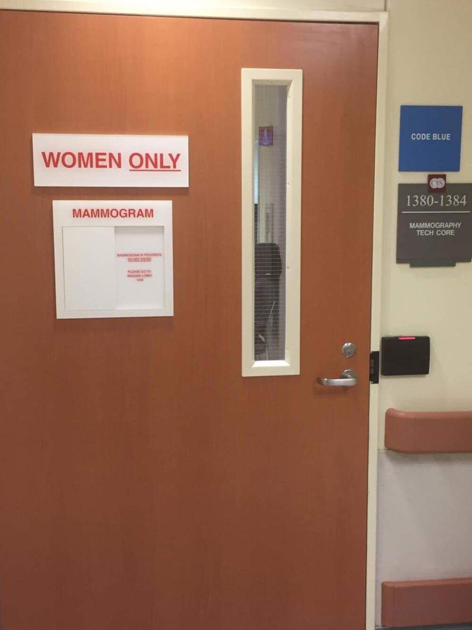 Mammograms for the author's husband were done behind doors with signs boldly exclaiming &ldquo;WOMEN ONLY.&rdquo; (Photo: Tammy Porter)