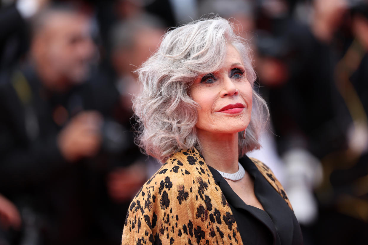 Jane Fonda desplegó glamur como es su costumbre en el Festival de Cannes. (Foto de Vittorio Zunino Celotto/Getty Images)