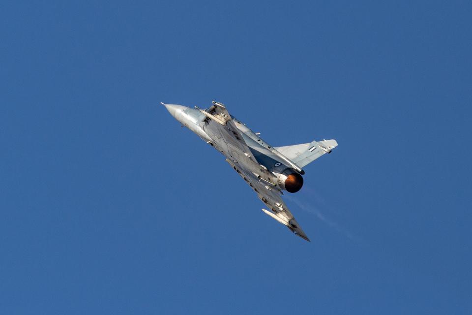 A Mirage 2000 of the Hellenic Air Force HAF of Greece as seen on a flying demonstration during the Athens Flying Week Air Show 2019
