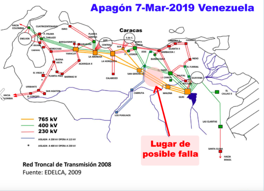Posibles causas técnicas del apagón en Venezuela del 7-Mar-2019 (Captura de pantalla Sector Electricidad)