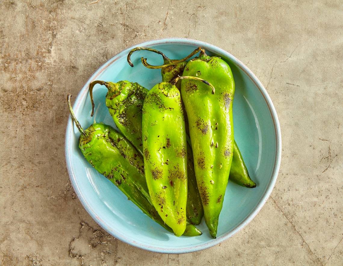 Green chiles from Hatch, New Mexico, are roasted for dishes at Central Market.