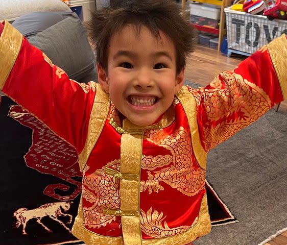 <p>Lucy Liu Instagram</p> Lucy Liu's son Rockwell Lloyd Liu celebrates Lunar New Year in 2021.