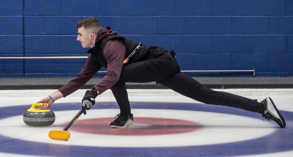 Danny Casper practices curling at the Ardsley Curling Center Jan. 28, 2024, Casper and fellow Briarcliff Manor native Andrew Stopera are competing on two of the top teams at the USA curling nationals.