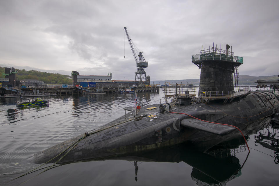 FASLANE, SCOTLAND - APRIL 29: General view of HMS Vigilant, which carries the UK's Trident nuclear deterrent on April 29, 2019 in Faslane, Scotland. A media tour of the submarine was arranged to mark 50 years of the continuous at sea nuclear deterrent (CASD). (Photo by James Glossop - WPA Pool/Getty Images)