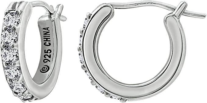 Plated Sterling Silver and Swarovski Zirconia Hoop Earrings. Image via Amazon.