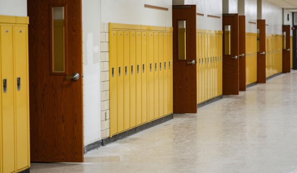 A row of lockers at a school in Indianapolis.