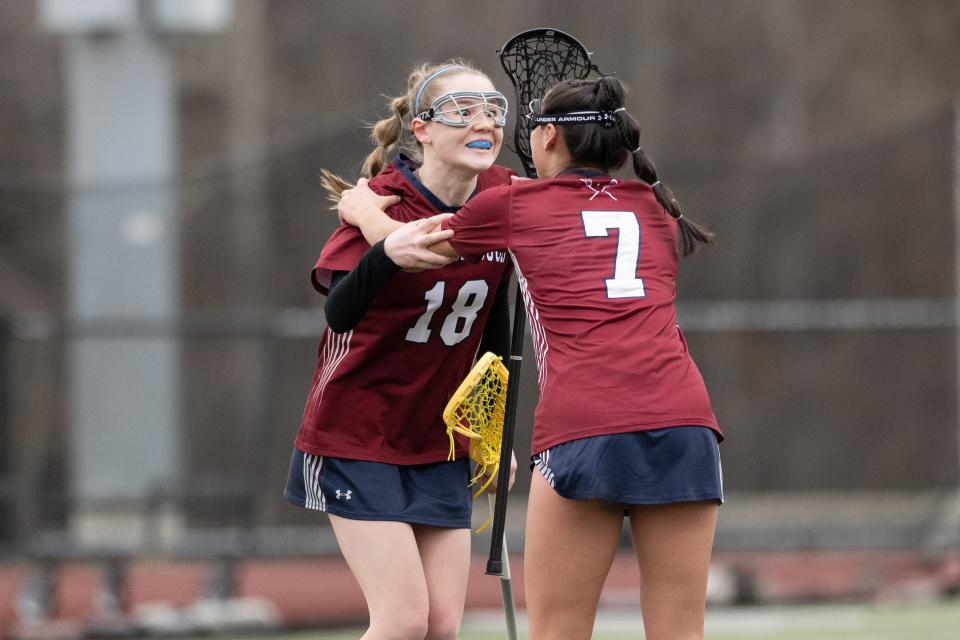 Westborough's Taylor Payne, left, and Lily Villaflor celebrate a goal during a game last season.