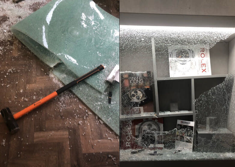 Spencer Matthews shared photos of the jeweller's shop after thieves raided it while he hid in the vault. (Credit: Instagram/Spencer Matthews)