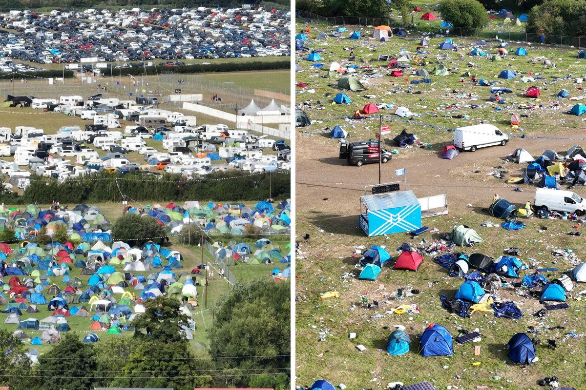 Aerial images show Reading Festival before and after chaos