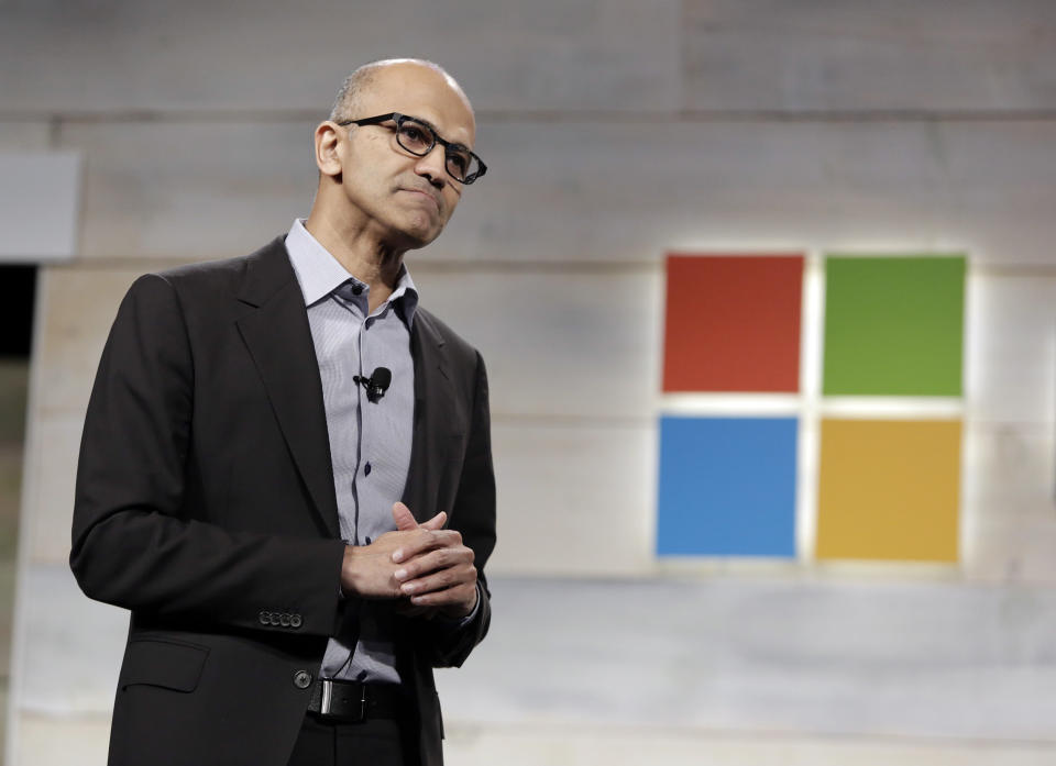 Microsoft Corp Chief Executive Satya Nadella speaks at his first annual shareholders' meeting in Bellevue, Washington December 3, 2014. Nadella has added $90 billion to Microsoft's market value since taking the helm in early February. REUTERS/Jason Redmond  (UNITED STATES - Tags: BUSINESS SCIENCE TECHNOLOGY)