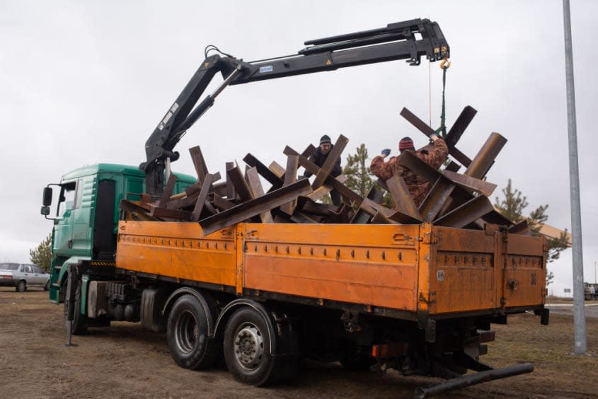 Ukrainian truck carrying caltrops.