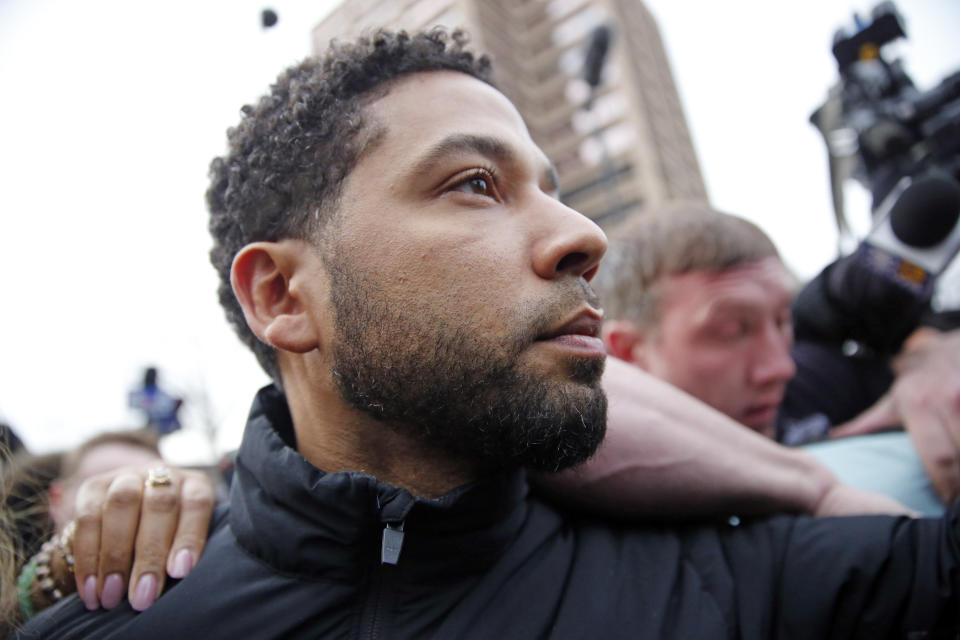 Jussie Smollett leaves jail after posting bond in Chicago, Feb. 21, 2019. (Photo: Nuccio DiNuzzo/Getty Images)