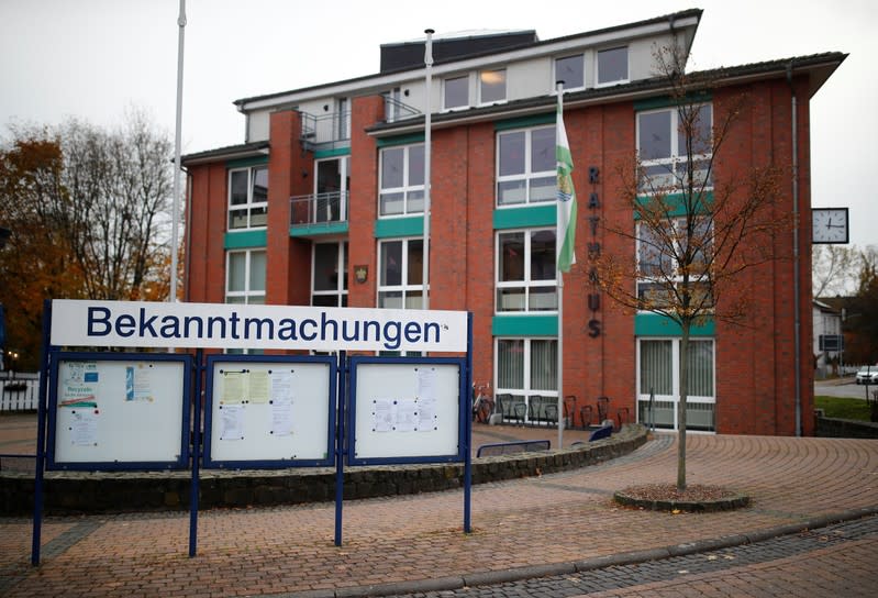 The town-hall of Gruenheide is pictured in Gruenheide