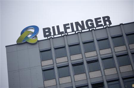 The logo of German industrial services provider Bilfinger is pictured on top of their headquarters in Mannheim in this January 21, 2013 file photo. REUTERS/Lisi Niesner/Files