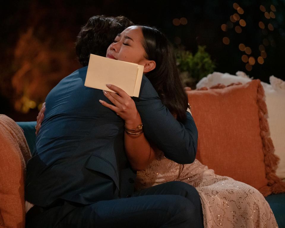 Lea Cayanan received the First Impression Rose from "Bachelor" Joey Graziadei on the first night after she chose to not use the Mystery Card.
