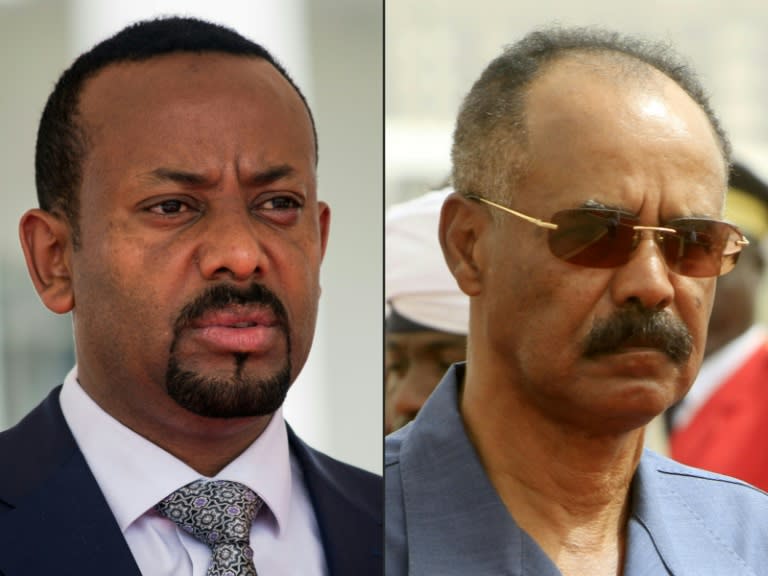 Ethiopia's Prime Minister Abiy Ahmed, on the left, and Eritrean President Isaias Afwerki signed a declaration ending the state of war between the two countries on July 9