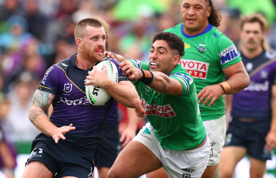 Seen here, Melbourne Storm's Cameron Munster in action during the round five match against the Canberra Raiders. 