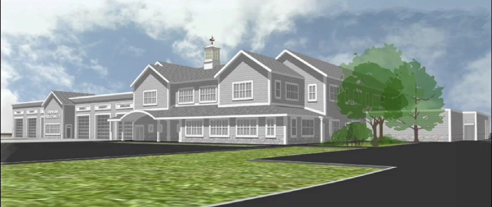 Rendering of exterior of proposed new Public Safety Building in Raynham