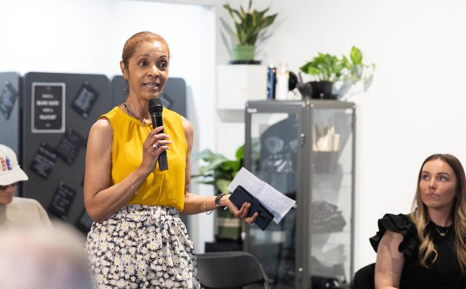 Community Engagement Editor Lisa Vernon-Sparks speaks during A Night of Influence organized by The Charlotte Observer and hosted at Black Wednesday in Charlotte, N.C., on Wednesday, April 17, 2024.