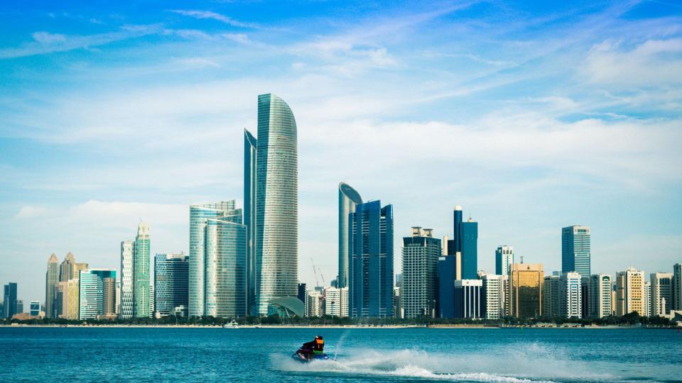 Jet ski running across the water in Abu Dhabi, United Arab Emirates