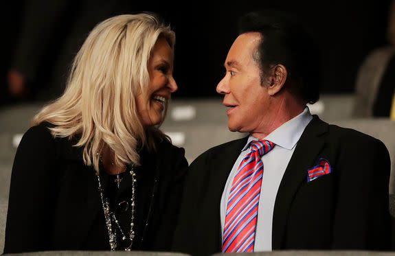 LAS VEGAS, NV - OCTOBER 19: Entertainer Wayne Newton and his wife Kathleen McCrone wait for the start of the third U.S. presidential debate.