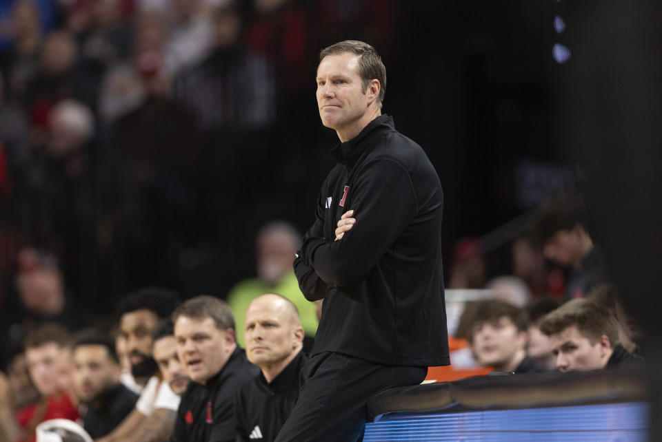 Nebraska head coach Fred Hoiberg watches as his team misses a free throw against Indiana during the first half of an NCAA college basketball game Wednesday, Jan. 3, 2024, in Lincoln, Neb. (AP Photo/Rebecca S. Gratz)