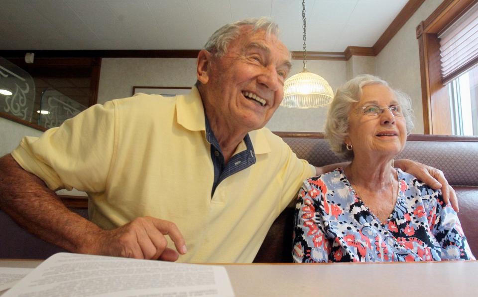 Kosta and Sophia Papich talk about the history of their family restaurant Belgrade Gardens on Tuesday, June 25, 2013, in Barberton, Ohio. The restaurant, which was founded by Sophia's parents, is getting ready to celebrate it's 80th anniversary in July. (Mike Cardew/Akron Beacon Journal)