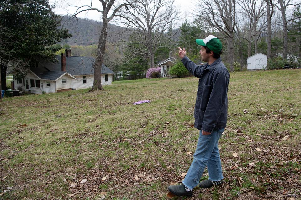 Colin Miller talks about the Kings property in Haw Creek, April 4, 2024.