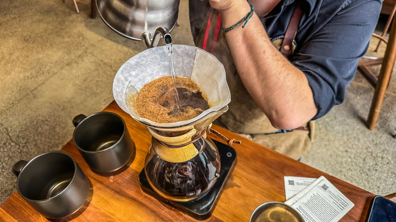 Coffee being brewed in a chemex