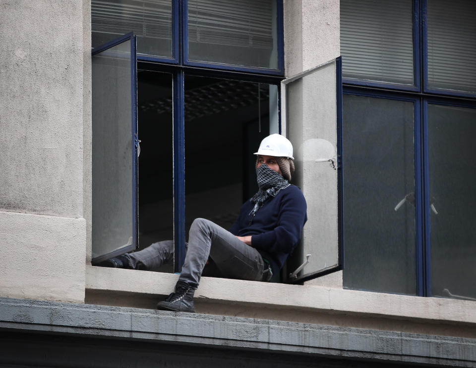 Protestors Occupy An Empty Office Block Owned By UBS In Central London