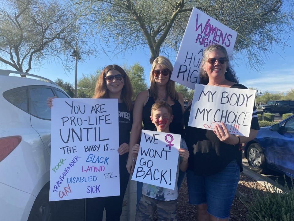 Hundreds of people gathered in the parking lot of Anthem Community Center on Saturday evening, July 9, 2022, to march in protest of the Supreme Court's decision to overturn Roe v. Wade.