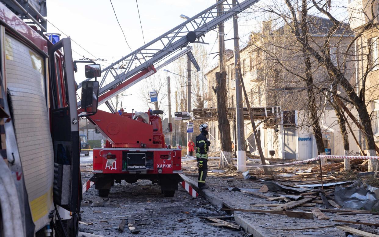 As a result, it is reported that four people were killed and at least 11 were injured. (Photo by Yevhen Titov/Anadolu via Getty Images)