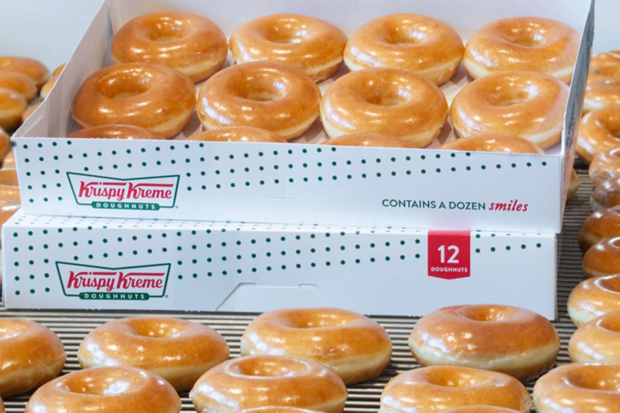 <p>Krispy Kreme</p> Krispy Kreme $4.01 dozen donuts on April Fool