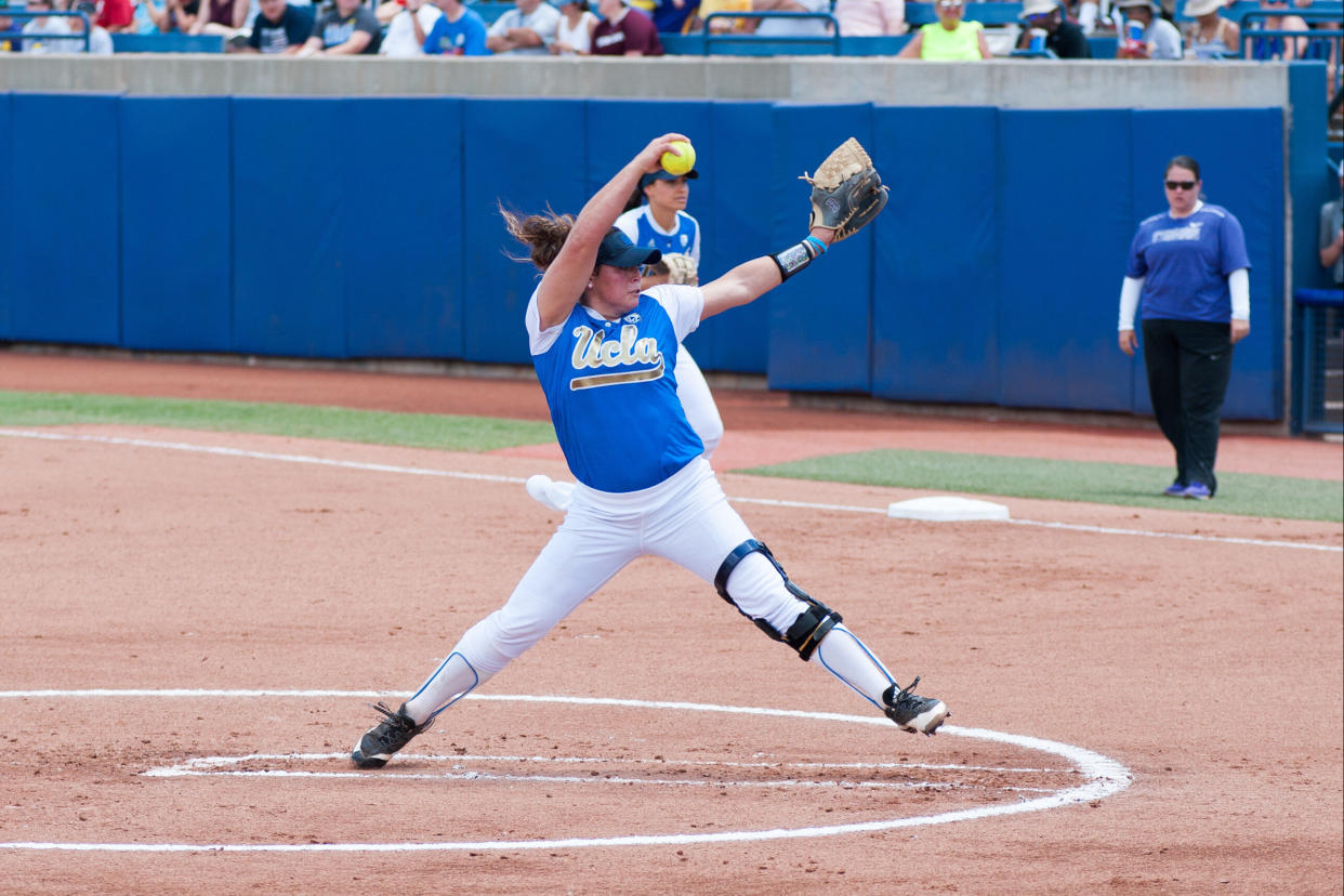 OKLAHOMA CITY, OK - JUNE 01:   UCLA pitcher Rachel Garcia versus Louisiana State University on June 01, 2017, at the ASA Hall of Fame Stadium in Oklahoma City, OK. (Photo by Torrey Purvey/Icon Sportswire via Getty Images)