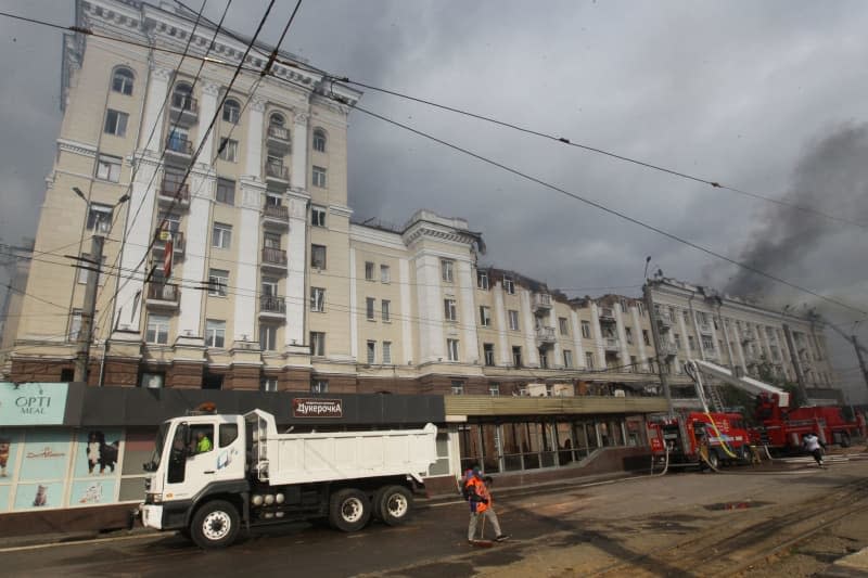 A general view of the destruction after a Russian missile attack.  -/ukrin/dpa