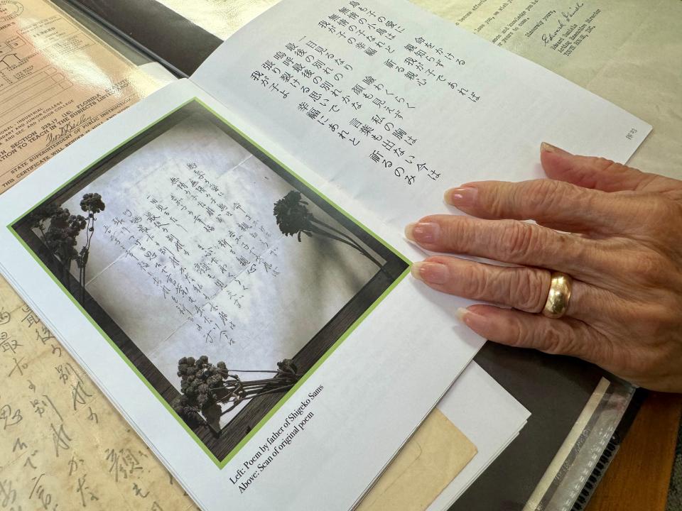 Shigeko Sams reads the letter her father gave her the night she left Okinawa for America. She had recently married Joseph Gardner Sams Jr., a Jacksonville native who came to Okinawa on a military assignment and continued to work on the base as a civilian.