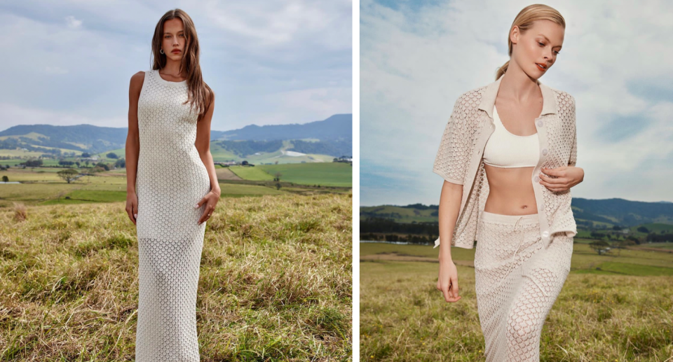 Target models in crochet dress and two-piece set