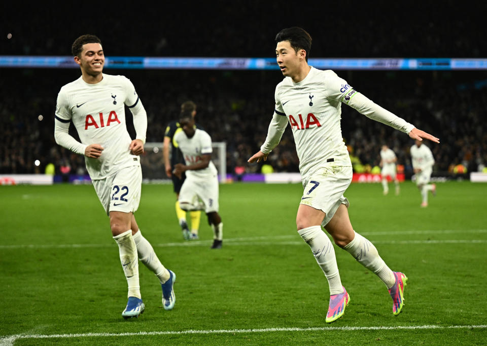 Tottenham Hotspur's Son Heung-min celebrates scoring their fourth goal against Newcastle in their English Premier League clash.