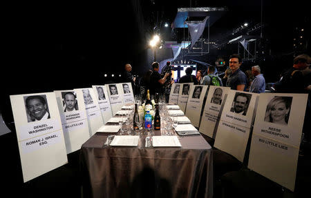 Seating cards are pictured during a media opportunity in preparations for the 24th Annual Screen Actors Guild Awards at Shrine Auditorium in Los Angeles, California, U.S., January 18, 2018. REUTERS/Mario Anzuoni