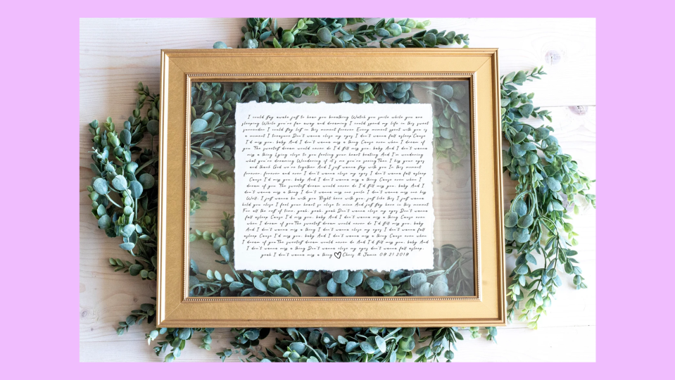 Best Etsy wedding gifts: First dance lyrics custom frame
