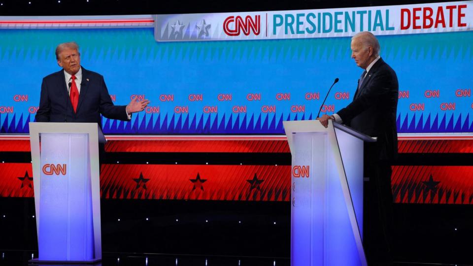 PHOTO: Former President Donald Trump speaks during a presidential debate with Democrat candidate, President Joe Biden, in Atlanta, June 27, 2024.  (Brian Snyder/Reuters)