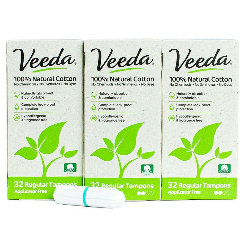 5) Veeda 100% Natural Cotton Applicator Free Tampons (96-Count)