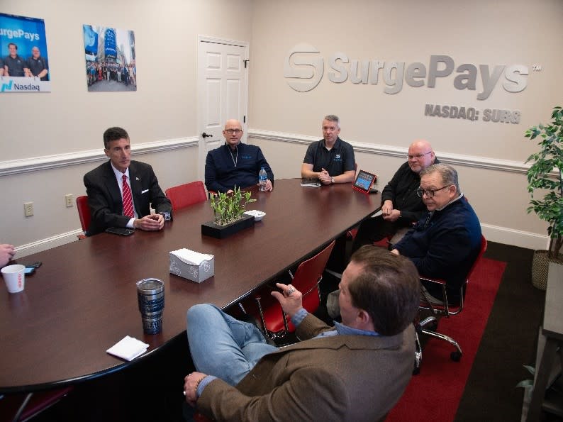 Shown here are (clockwise l. to r.) Congressman David Kustoff and from SurgePays VP Business Development Derron Winfrey, VP of Sales Garth Billstin, CFO Tony Evers, CAO David Ansani and  CEO Brian Cox.