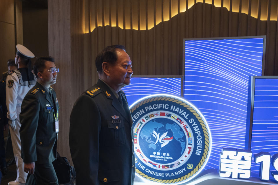 Zhang Youxia, Vice Chairman of the CPC Central Military Commission, arrives for the Western Pacific Navy Symposium in Qingdao in eastern China's Shandong province on Monday, April 22, 2024. Zhang, China's second-ranking military leader under Xi Jinping, said China committed to solve maritime disputes through dialogue but warned that International law could not be distorted.(AP Photo/Ng Han Guan)