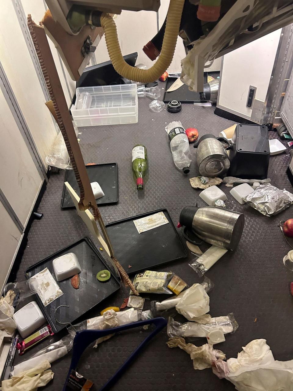 The interior of Singapore Airline flight SQ321 is pictured after an emergency landing at Bangkok's Suvarnabhumi International Airport, Thailand, May 21, 2024.